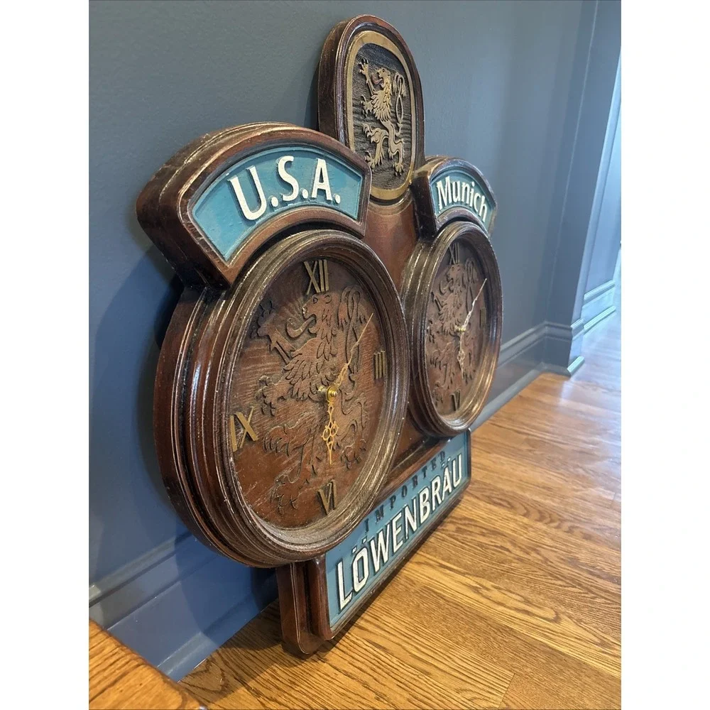 Vintage Lowenbrau Lion Dual Clock USA Munich